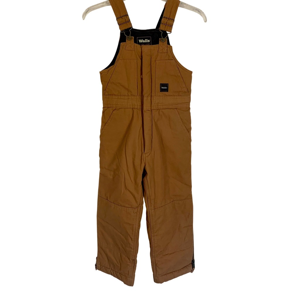 WALLS Canvas Duck Kids M Grow System (unused) Brown Insulated Bib Overalls